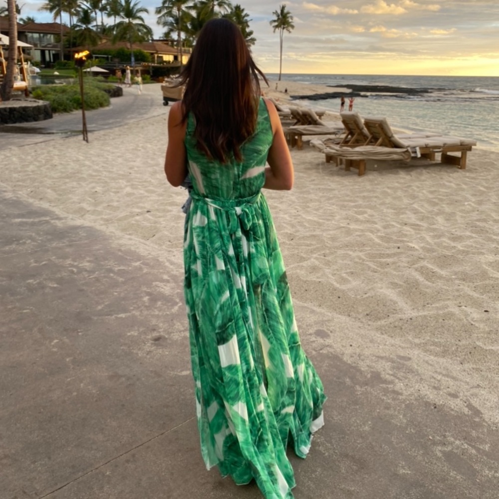 Green palm maxi dress